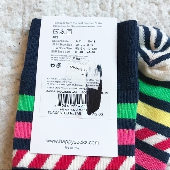 HAPPY SOCKS: Mens New With Tags Multi- Colored Striped Candy Cane Socks (10-13) - Picture 4 of 5